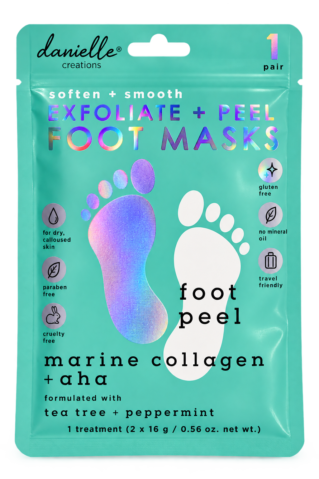 Danielle Creations Exfoliate + Peel Foot Mask – Marine Collagen & AHA